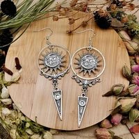 gothic style silver color sun moon pattern womens drop earring trend designer accessories eardrop wedding jewelry party gift
