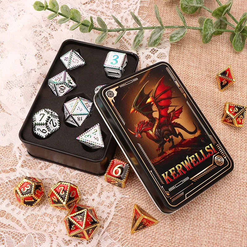 Металлическая фотокопия подземелья и дракона D &amp d + игральные кости Dnd D20 D12 D10 % D8 D6