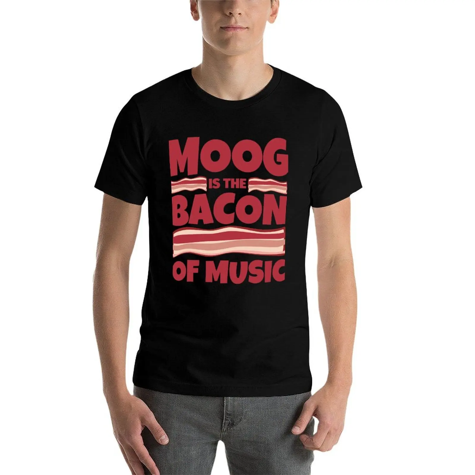 Фото Moog подарки-футболка с беконом музыки, уличная одежда, тяжелые Графические футболки, облегающие футболки для мужчин №4