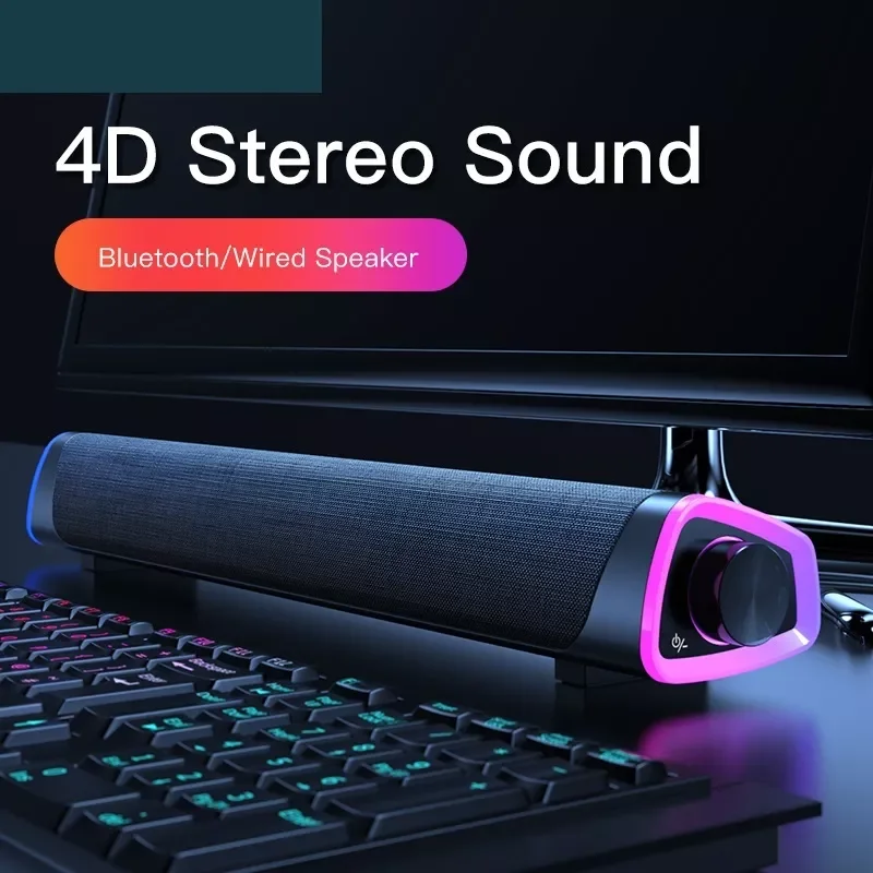 

2022 4D Computer Speaker Bar Stereo Sound Subwoofer Bluetooth Speaker For Macbook Laptop Notebook PC Music Player Wired