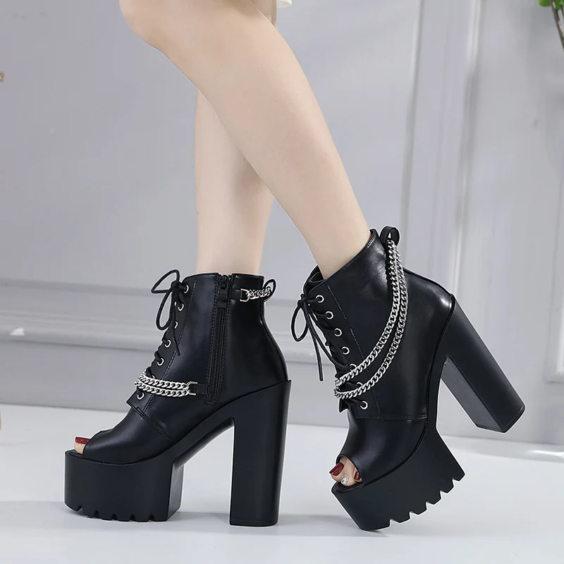 

Shoes Women's Mid Calf Boots Clogs Platform Elegant Rubber Sexy Ladies High Heel Rock Fabric Flock Mid-Calf Peep Toe Casual Sli