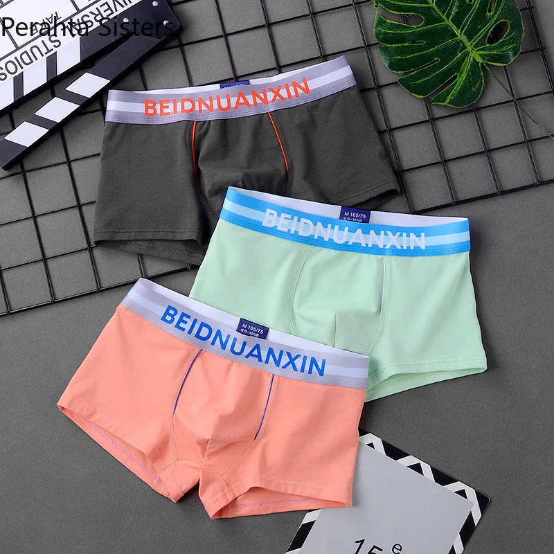 

Men 3Pcs/Lot High Quality Boxer Shorts Man Underwear Boxers Letter Belt Solid Color Cotton Underpants Male Panties Size M-3XL