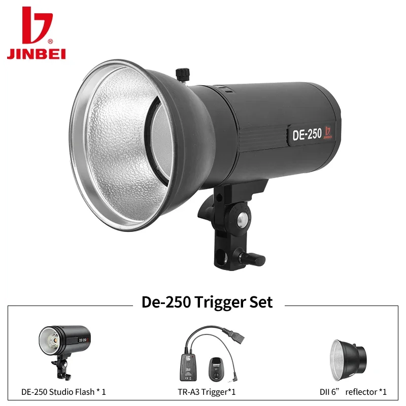 

JINBEI DE250 Studio Flash Trigger Set 250Ws/GN55 Portable Photography Lighting Strobe Flash With Reflector For Shooting