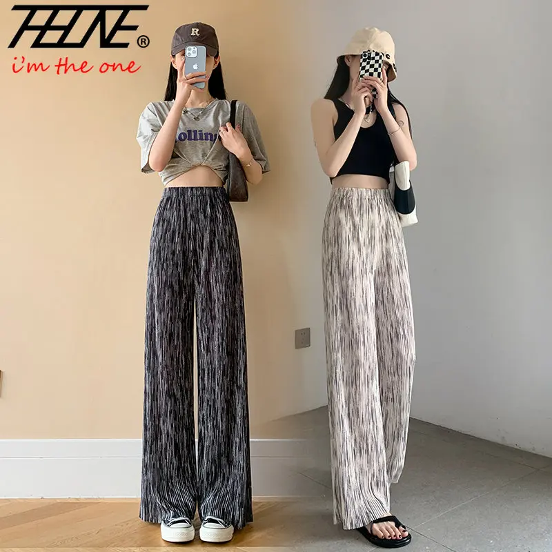 

Summer Pantalones De Mujer Wide Leg Pants Silk Women Trousers Thin High Waist Slim Straight Loose Casual Vintage Pants Women's