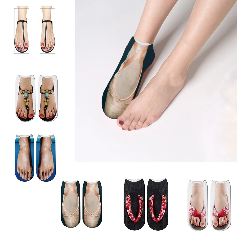 

Модные носки с 3D принтом, креативные Женские Повседневные Носки с рисунком шлепанцев, веселые дышащие мягкие носки до лодыжки