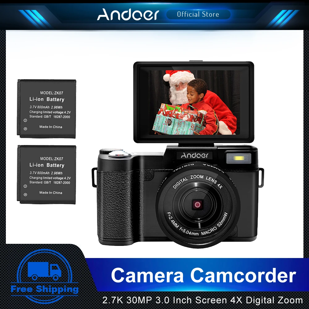 

Andoer Digital Video Camera 2.7K Full HD 30MP Camera Camcorder 3.0 Inch Rotatable Screen 4X Digital Zoom with Flash Anti-shake