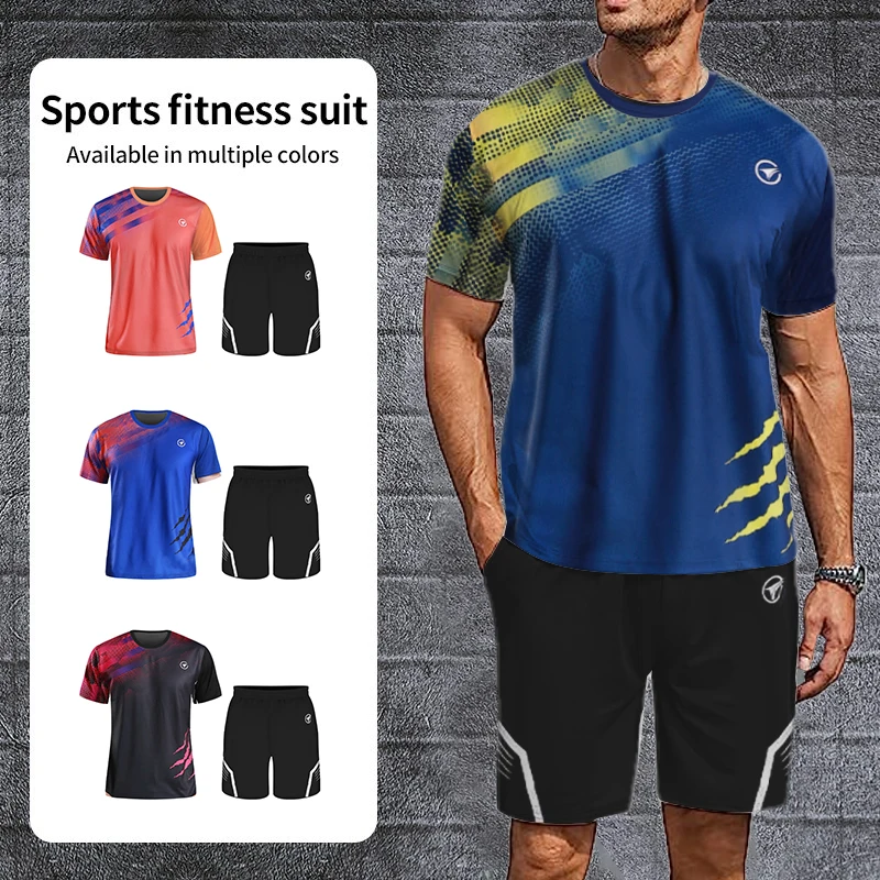 

Summer Mesh Fabric Breathable Tracksuit Men's Tennis Training Clothes Sportswear Sweatshirts Tshirt Set Short Sleeves And Shorts