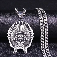 indian tribe leader skeleton stainless steel necklace men silver color necklace chain jewelry acero inoxidable joyeria n4045s08