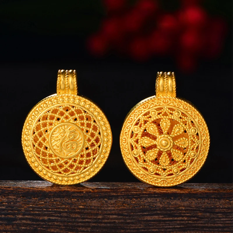 

1pcs 24K Yellow Gold Pendant /Lucky 3D Filigree Crafts Eight Treasure Compass Charms 1-1.1g
