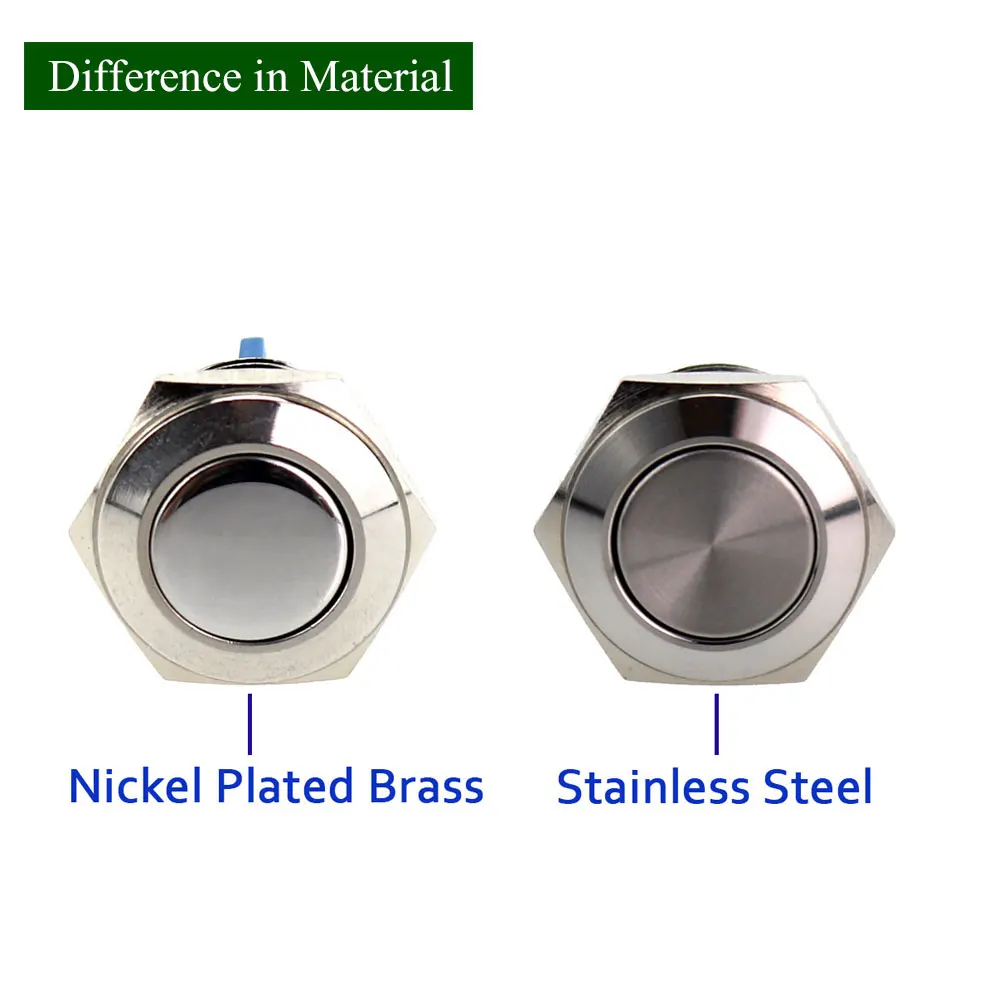 16mm Self Lock Reset Stainless Steel Metal Push Button Switch Nickel Plated Brass 12V 36V With Ring Led Light Power |