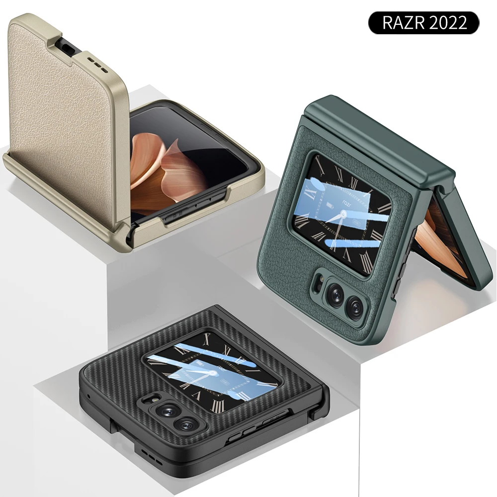 Magnetic Carbon Fiber Leather Case For Motorola Moto Razr 2022 5G Shockproof PC Bumper Phone Cover Moto Razr Flip Cases