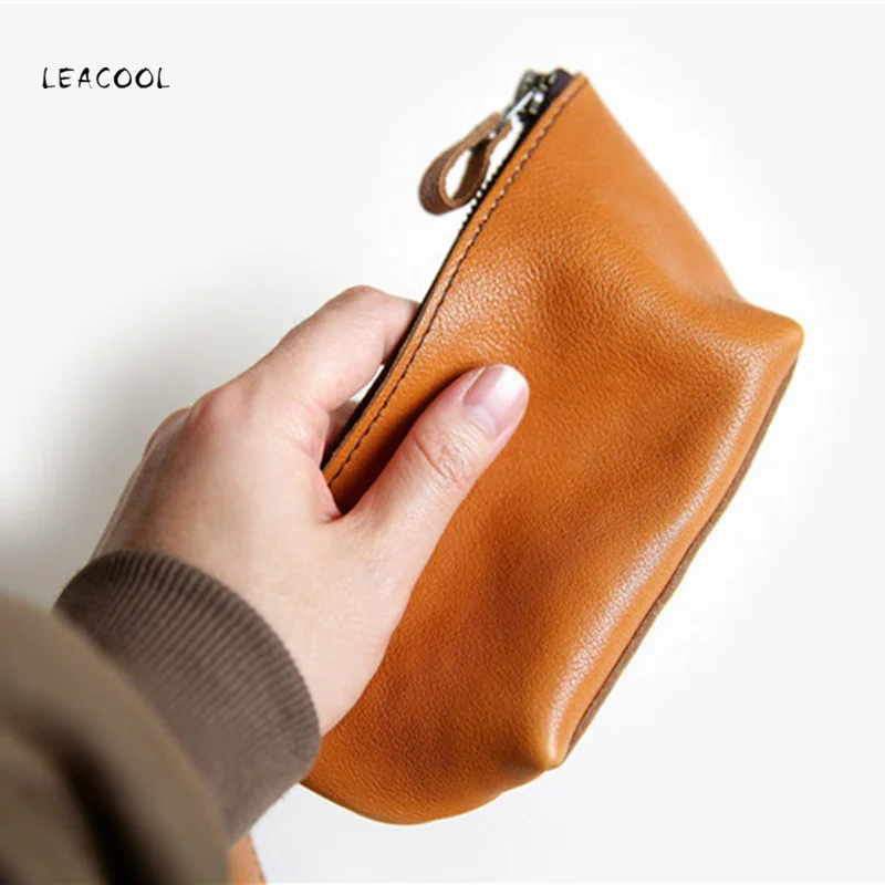 

LEACOOL Soft Genuine Leather Men Clutch Bag Cowhide Coin Purse Classic Small Mini Card Holder Money Bag