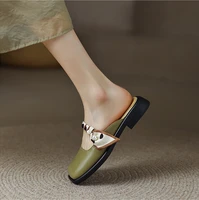 tophqws fashion french platform sandals woman summer 2022 round toe low heels mules shoes slip on female elegant party sandals