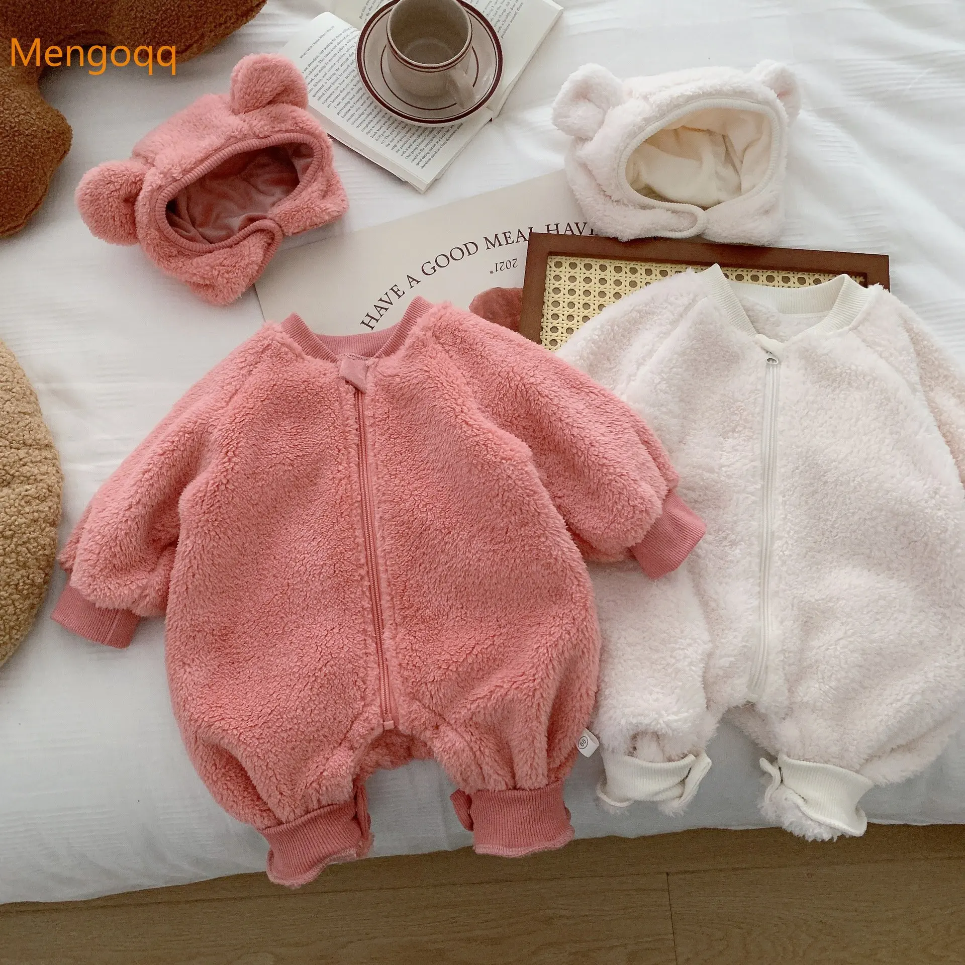 

Mengoqq Kids Baby Girls Boys Autumn Winter Solid Flannel Zipper Jumpsuits Infant Newborn Romper Pajamas 0-24M