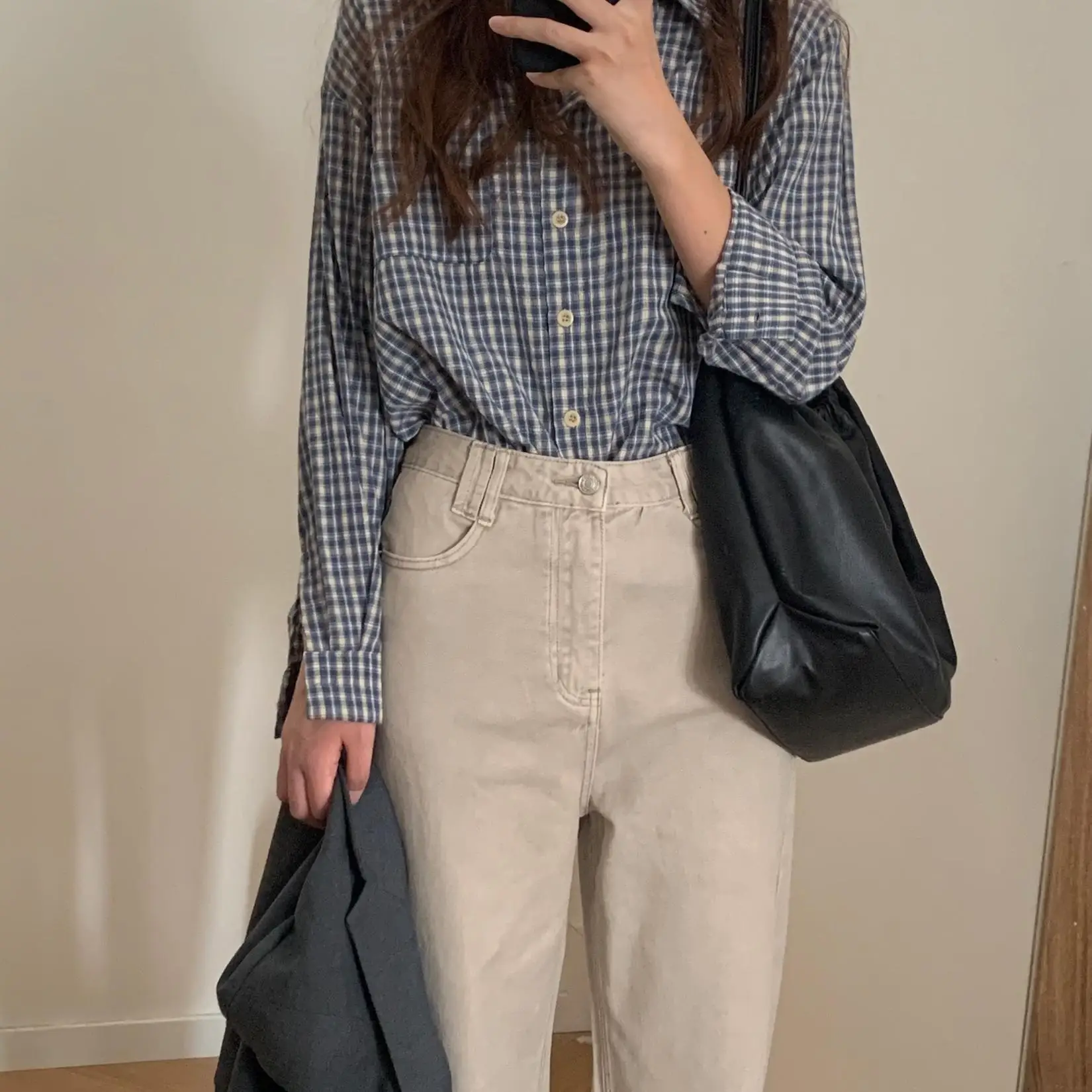 Домашняя осенняя корейская серия атмосферный продукт клетчатые рубашки для