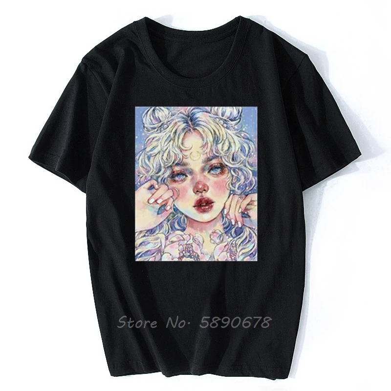 

New Sweet Cartoon Girl T-shirt Women Kawaii Vintage Korean Style Tumblr Short Sleeve Cotton Plus Size Tee Shirt Men Streetwear