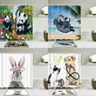 Душевая занавеска с принтом панды, комплект из 2 предметов, с мультяшным котом, медведем, львом, s, с нескользящим ковриком, коврик для ванной комнаты, для домашнего декора