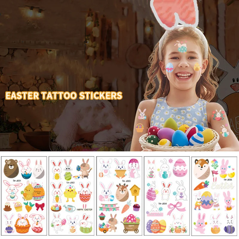

2022 New Easter Temporary Tattoos Bunny Chick Funny Party Easter Day Waterproof Tattoo Art Hand Foot Tattoo Kids DIY Decorations