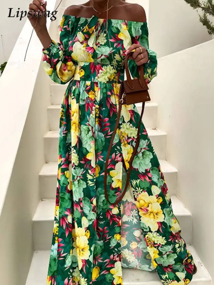 

Женское офисное платье с открытыми плечами, элегантное праздвечерние чное Платье с принтом и высокой талией, привлекательное пляжное плать...