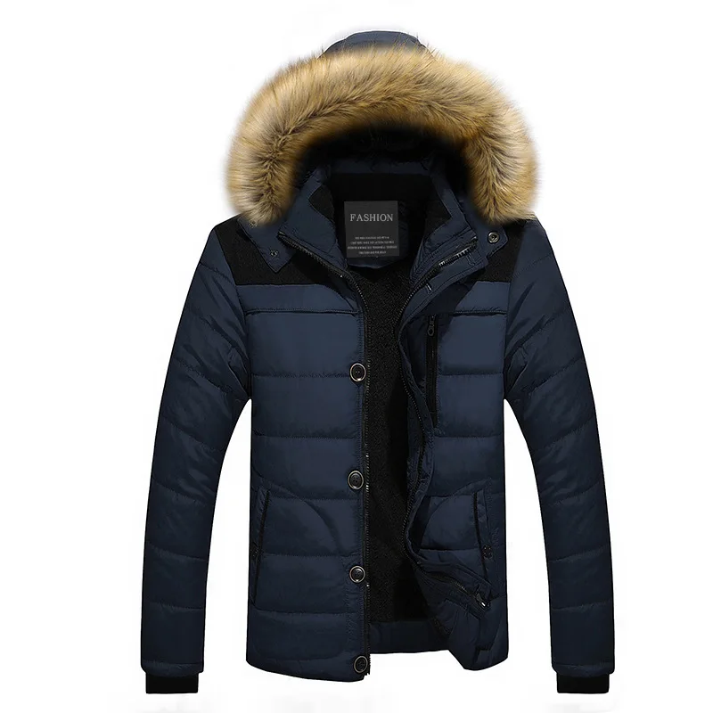 Mens Plus Size Winter Jacket Male -25 'C Thicken Thermal Cotton Parka Coats Mens Casual Faux Fur Collar Hoodies Jackets S-5XL