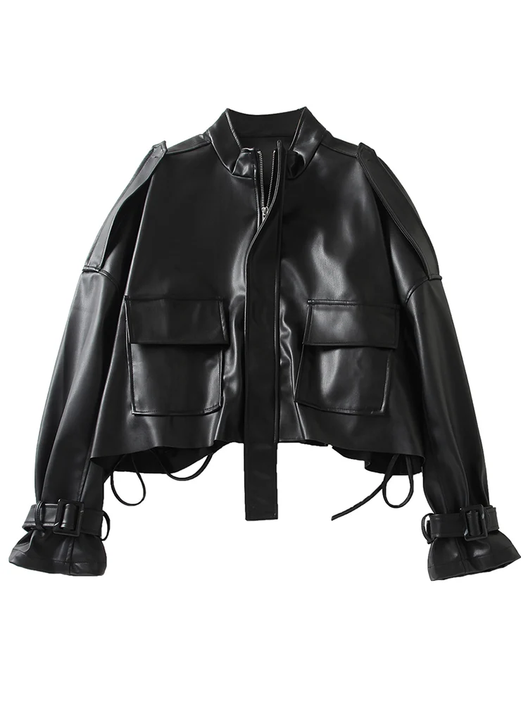 

Fitaylor/Женская куртка из искусственной мягкой кожи на завязках; Сезон весна-осень; Свободное короткое пальто из искусственной кожи; Модная че...