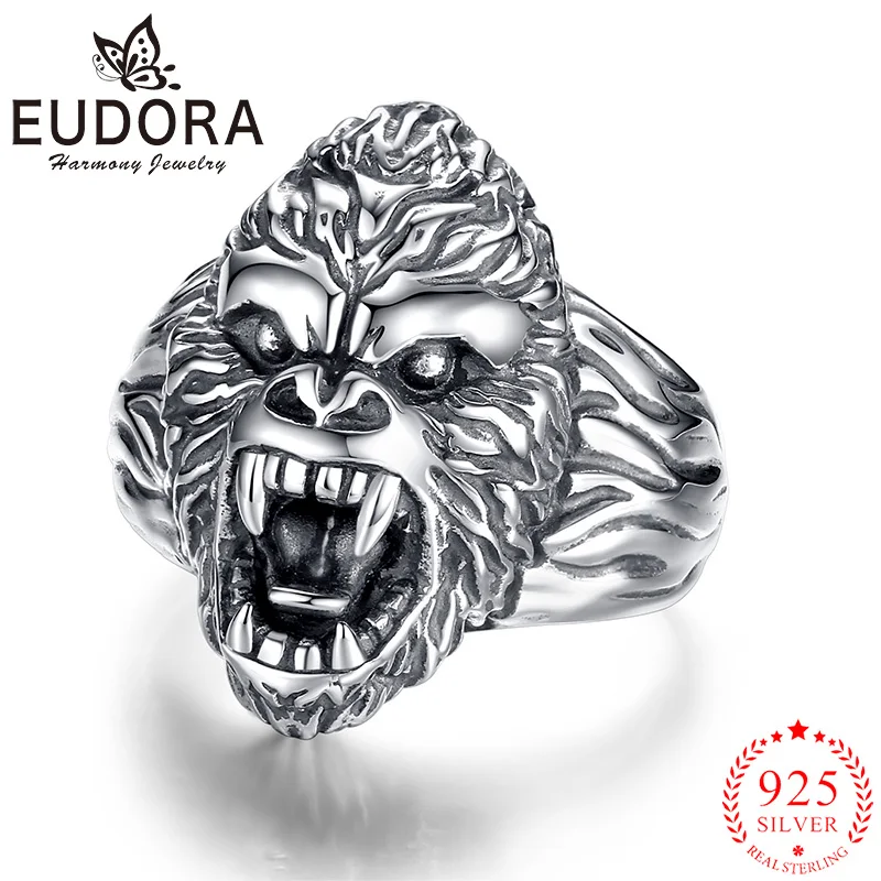 

Регулируемое серебряное кольцо Eudora в стиле King Kong, Винтажное кольцо в стиле панк с текстурой Gorilla, Открытое кольцо для мужчин и женщин, индивидуальный подарок, ювелирные изделия