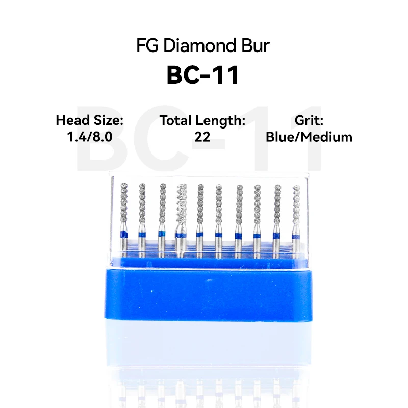 

10pcs Dental Clinic Products BC-11 115-014M Diamond Bur FG High Speed 1.4/8.0 22.0 Blue Medium Intra-oral Tools Material