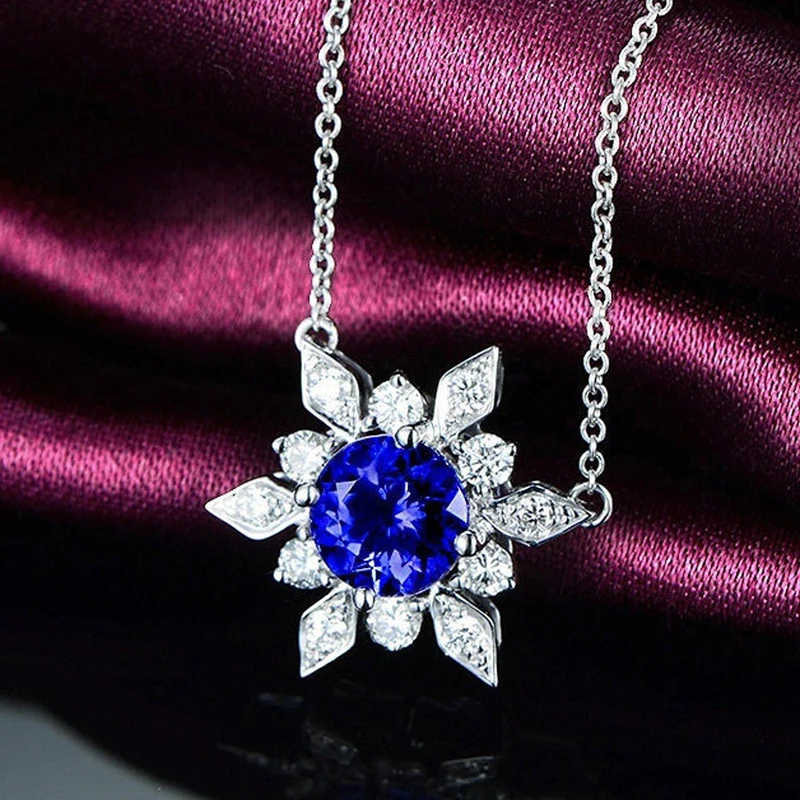 

New Fashion Blue CZ Flower Necklace Women Stylish Girl Accessories Party Daily Wear Delicate Necklace Girl Gift New Jewelry