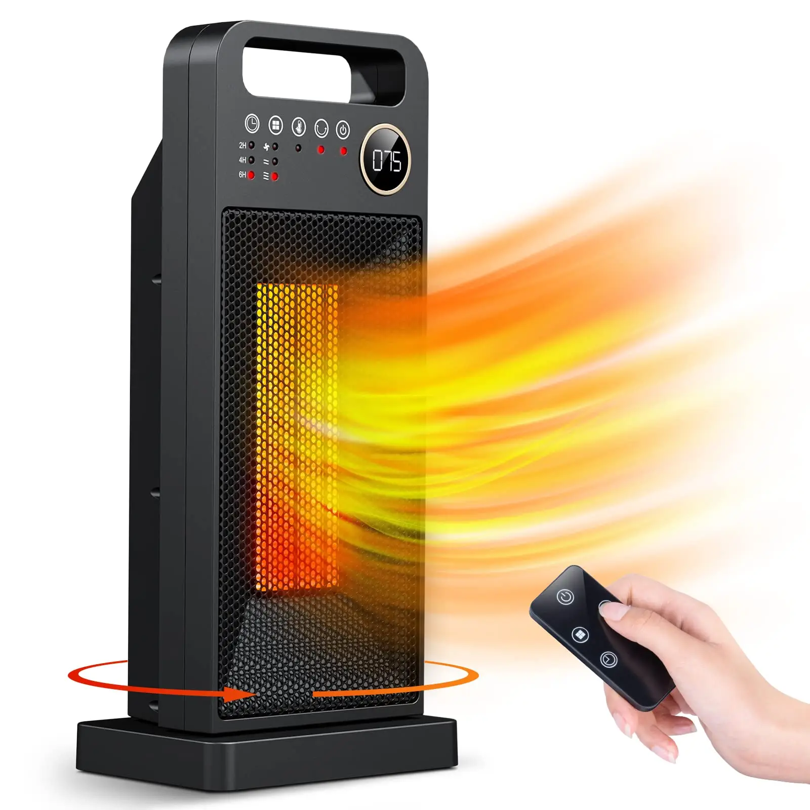 Space Heater for Indoor Use with Remote Control Digital Display Touch Button Oscillation 1500W Electric Heater Portable Thermos