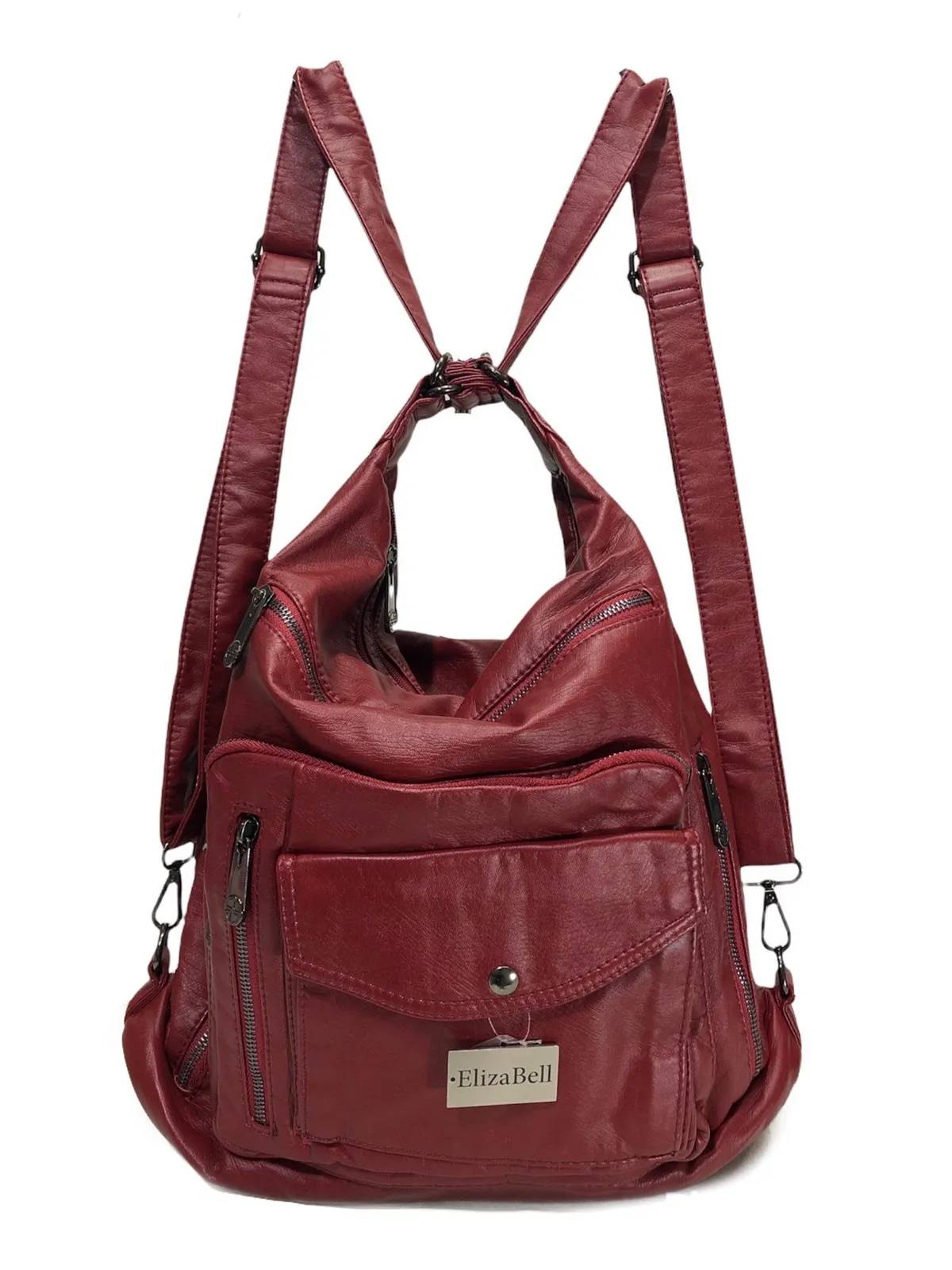 

Burgundy Women 'S back and sleeve bag tumbled washed leather size 35 cm35