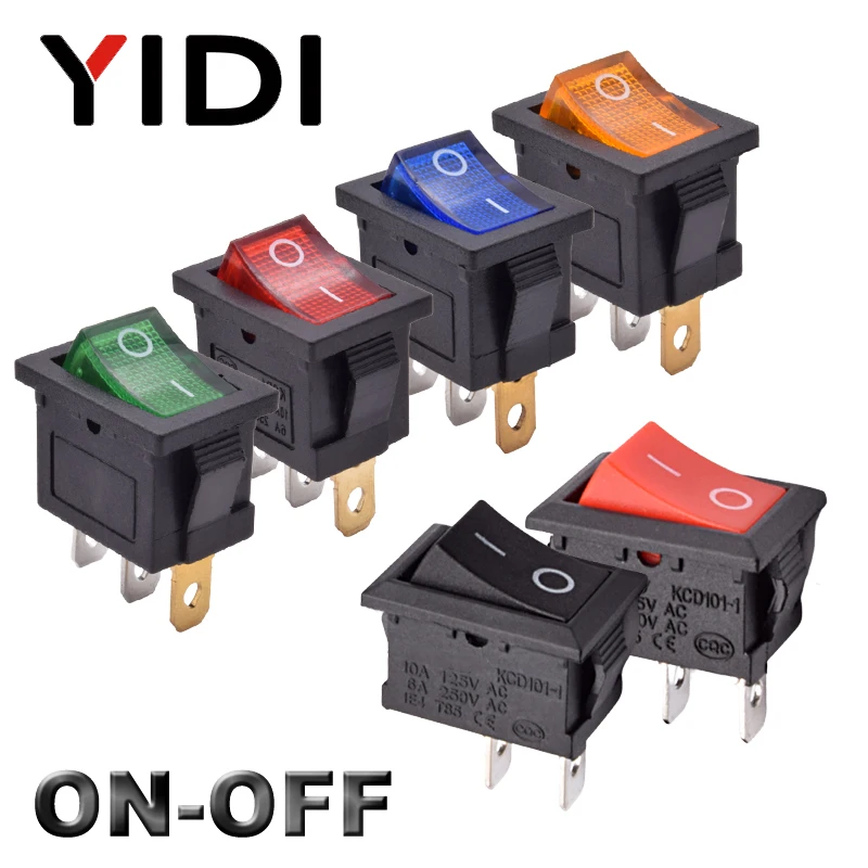 10 шт./лот KCD1 Mini 6A 250VAC клавишный переключатель ВКЛ./ВЫКЛ. SPST 12 В 220 красный зеленый