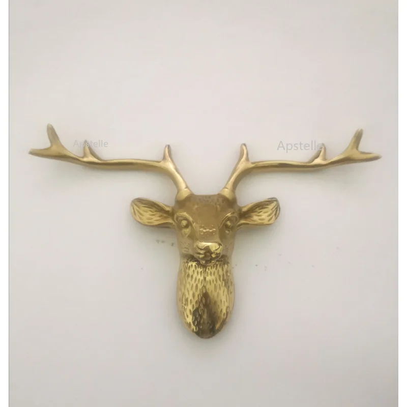 

Brass Rack Wall Mount Furniture Hardware Deer Head Hook Hanger Elk Head Copper Home Decoration Wardrobe Cabinet Door Handles