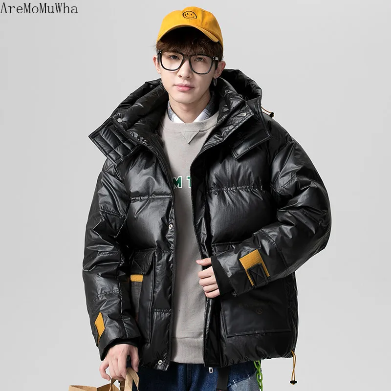 Men's 2021 Winter New Youth Thick Warmth Fashion Cotton Coat Men's Daily Casual Down Jacket Black Glossy Men Puffer Jacket M-4XL