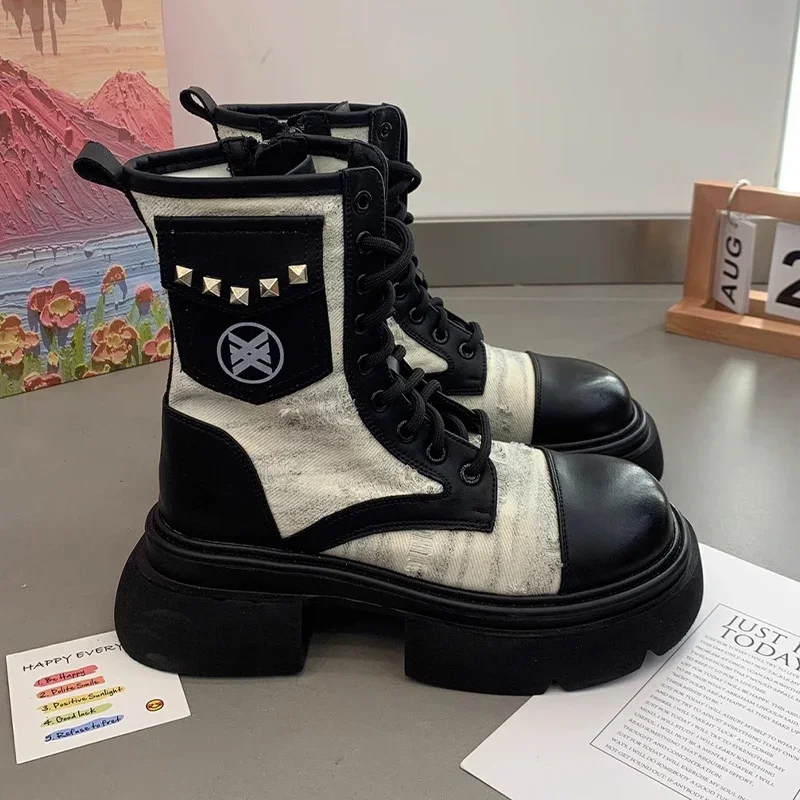 Женские ботинки челси на платформе Черные ботильоны плоской подошве молнии