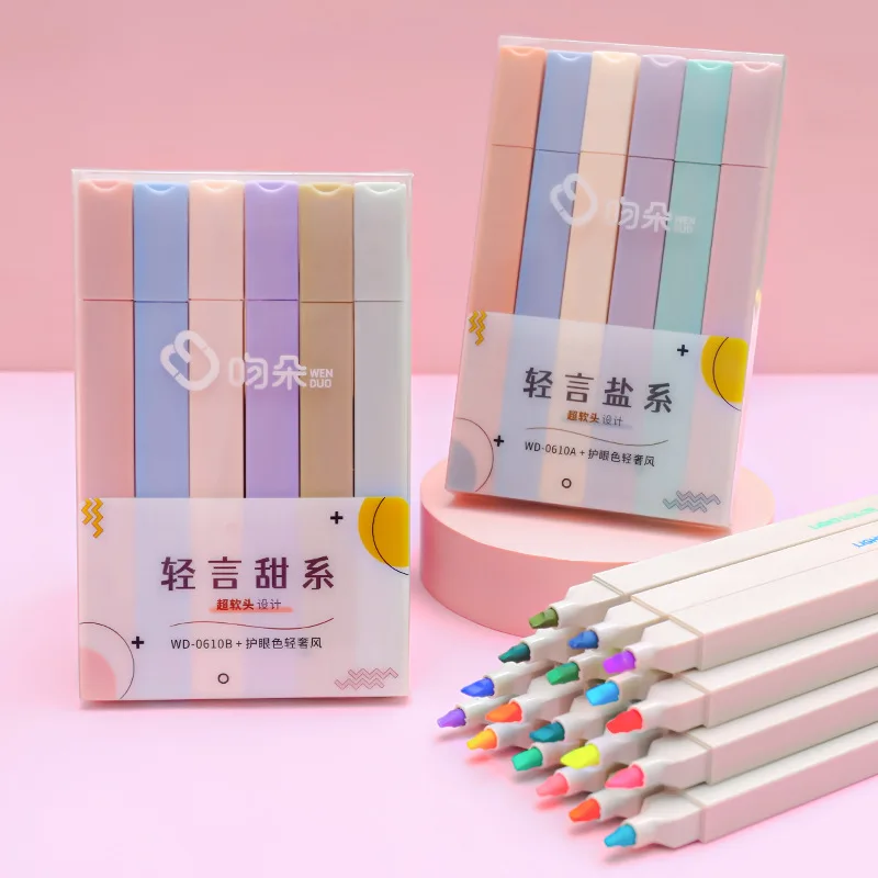

6Pcs/Pack Highlighter Pen Cute Marker Pen DIY Journal Photo Album Fluorescent Pen Markers Student School Supplies Stationery