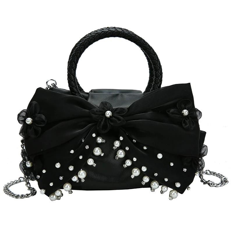 

Женская сумка на цепочке с жемчугом и бриллиантами, аксессуары для банта, кожаная сумка на плечо, роскошная брендовая сумка, женская дизайнерская сумка через плечо, повседневные сумки-тоуты