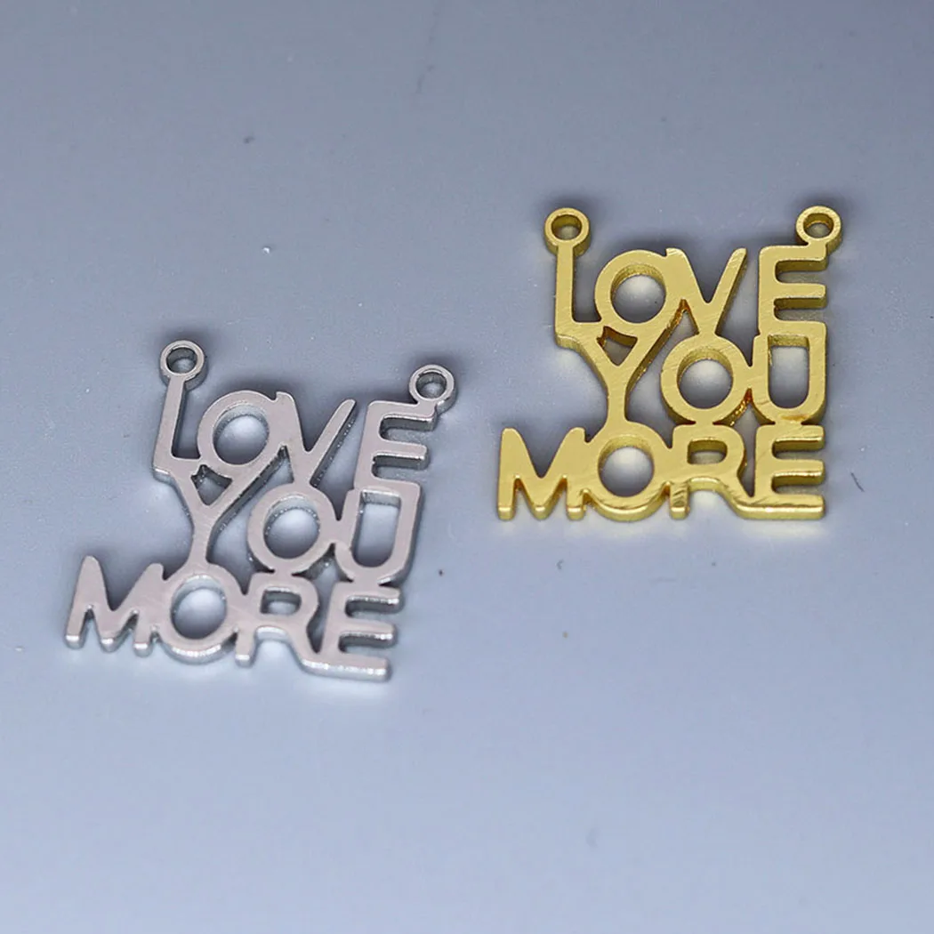 

5pcs/lot I Love You More English Letter Necklace charms For Women Stainless Steel Bride Charm Pendant Handmade Jewelry