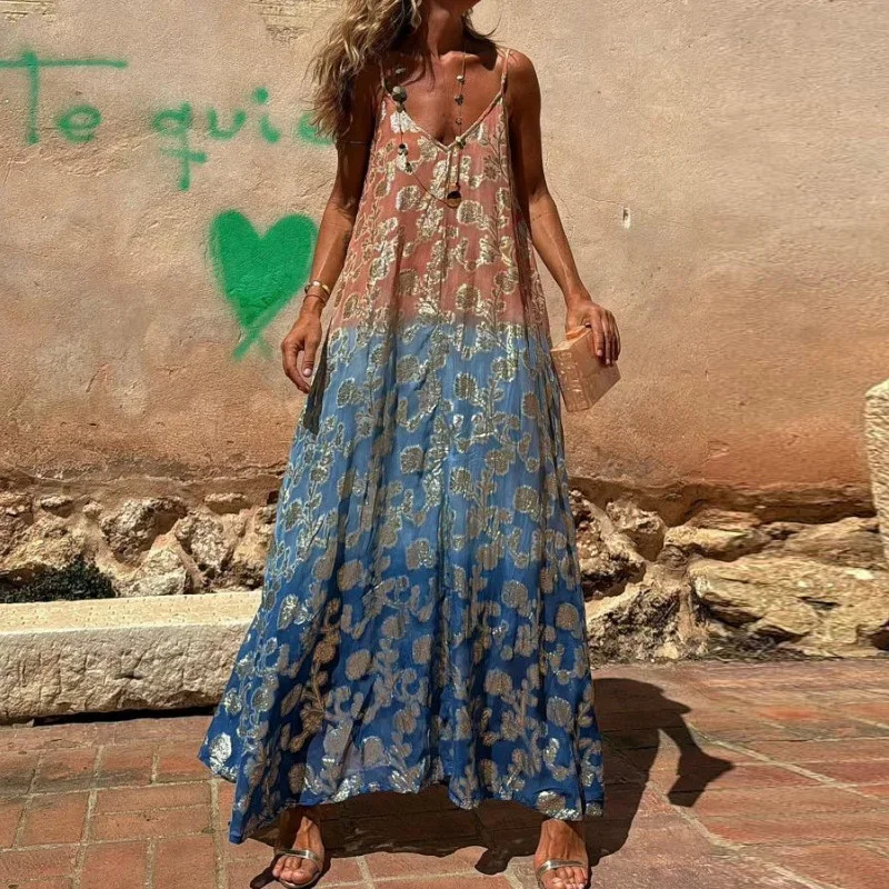 Летнее женское платье с граненым принтом женские повседневные свободные длинные