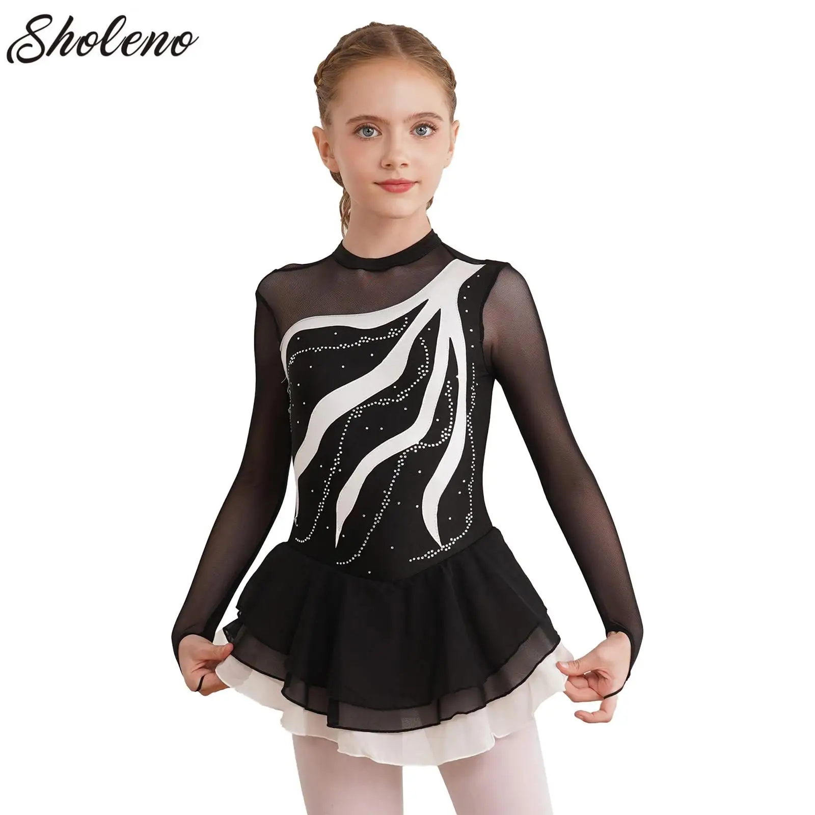 Детское блестящее платье-пачка для танцев балерины коньков