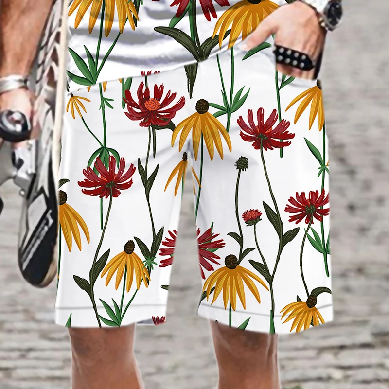 Men's Shorts Flowers Plants Pattern Swimming Man 3D Printed Elastic Waist Streetwear Oversized Loose Harajuku Fashion Quick Dry