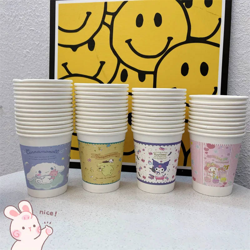 

50Pcs Kawaii Sanrio Kuromi Mymelody Cinnamoroll Pompompurin Disposable Paper Cup Thickening Ins Girl Christmas Gift for Children