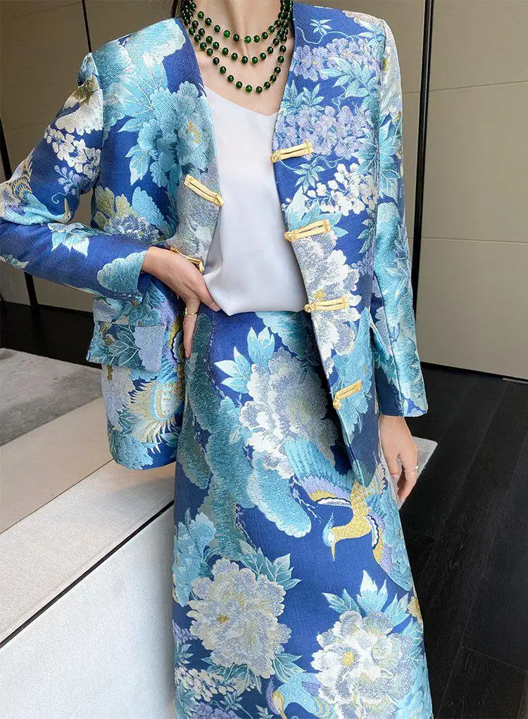 Женское весенне-осеннее элегантное пальто Чонсам в китайском стиле ретро синее