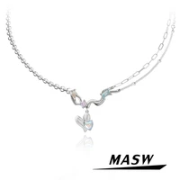 masw modern jewelry link chain necklace 2022 new trend popular style high quality brass geometric heart pendant necklace
