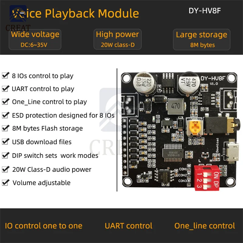 Модуль усилителя воспроизведения голоса с пусковыми устройствами, последовательный MP3 музыкальный плеер класса D, аудио 3,5 мм, Aux Micro USB, 10 Вт/20 Вт, голосовой модуль