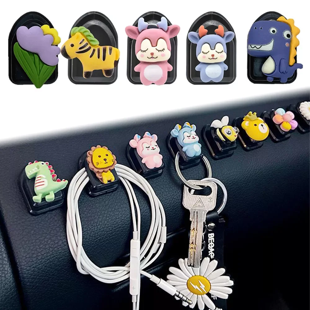 

2022New Cartoon Animal Car Hooks Wall-mounted Sundries Holder Hooks Multifunction Masks Keys Organizer Hanger Hangers Home Decor