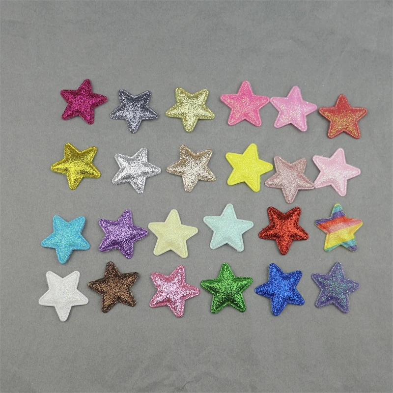 

100pcs 32mm Stars Glitter Padded Patches Appliques DIY Craft Toys Clothes Pentagram Materials Hair Pin Accessories Ornaments Art