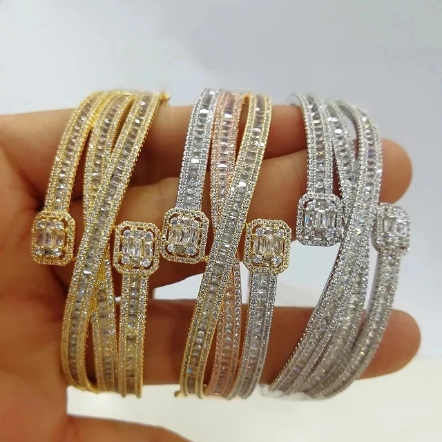

2023 High Quality Sparking Bling Cubic Zirconia geometry CZ Bracelet Gold Silver Color Luxury Fashion Multi Layered Band Jewelry