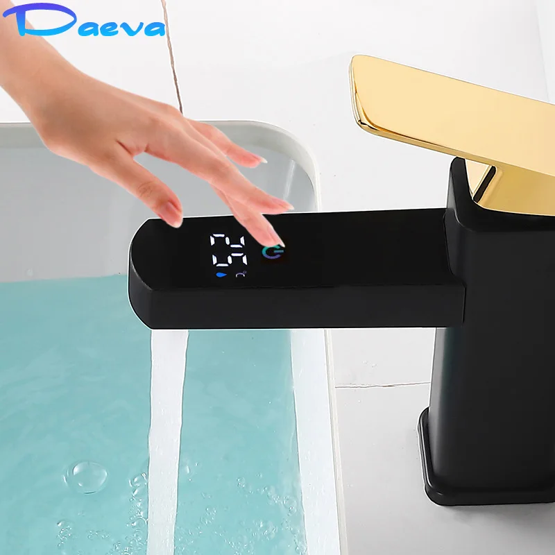 

LED Basin Faucet Solid Brass Bathroom Water Taps Digital Display Cold Hot Mixer Kitchen Faucets Accessories Black Gold White
