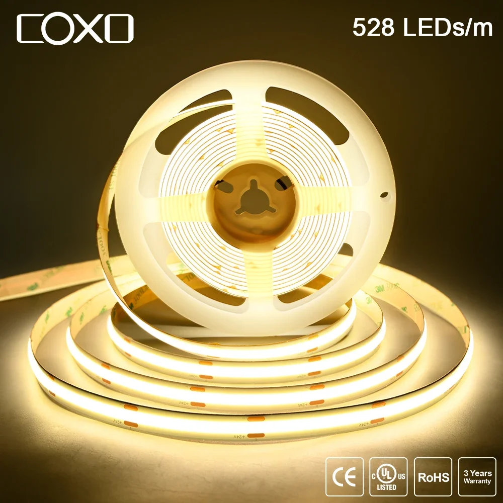 

COXO Гибкая светодиодная лента COB 528 светодиодов/м 16,4 фута 3000K 4000K 6500K 12В 24В