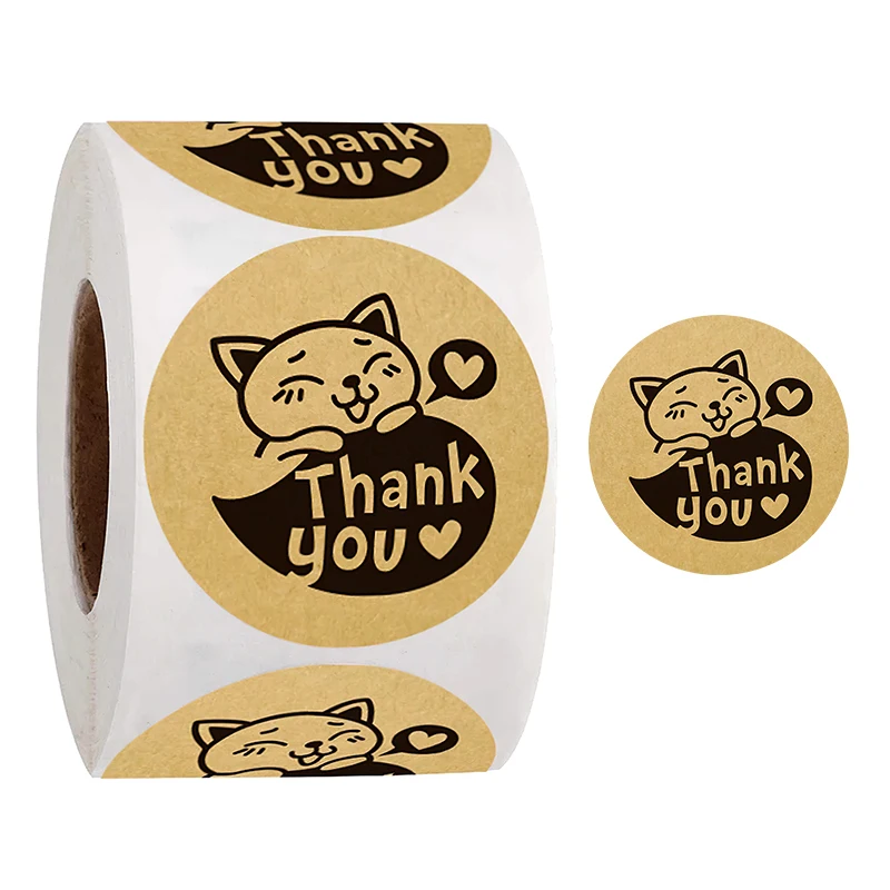

100-500Pcs Cute Cat Stickers 1 Inch Thank You Stickers Envelope Sealing Scrapbooking for Wedding Gift Package Decor Stickers